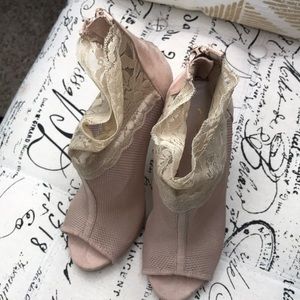 Mesh&Lace beige Ankle Sandals